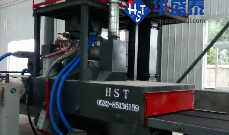發往山東棗莊通過式圓鋼鋼筋拋丸機已經調試完畢,調試現場圖